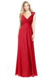 ColsBM Kara Red Modest Fit-n-Flare V-neck Sleeveless Chiffon Floor Length Bridesmaid Dresses