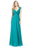 ColsBM Kara Teal Modest Fit-n-Flare V-neck Sleeveless Chiffon Floor Length Bridesmaid Dresses