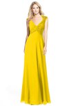 ColsBM Kara Yellow Modest Fit-n-Flare V-neck Sleeveless Chiffon Floor Length Bridesmaid Dresses