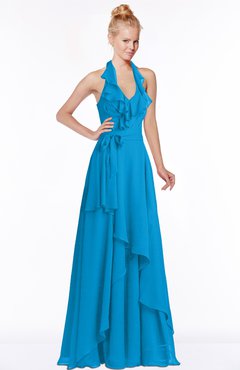ColsBM Jade Cornflower Blue Glamorous Fit-n-Flare Halter Sleeveless Floor Length Bridesmaid Dresses