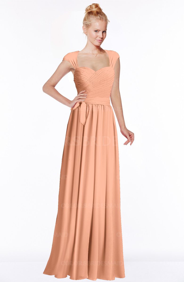 Salmon Chiffon Long Sleeve Dress with Self-Fabric Belt main image 0
