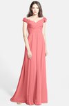 ColsBM Carolina Coral Gorgeous Fit-n-Flare Off-the-Shoulder Sleeveless Zip up Chiffon Bridesmaid Dresses