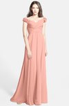 ColsBM Carolina Peach Gorgeous Fit-n-Flare Off-the-Shoulder Sleeveless Zip up Chiffon Bridesmaid Dresses