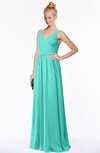 ColsBM Reyna Blue Turquoise Mature Sleeveless Chiffon Floor Length Ruching Bridesmaid Dresses