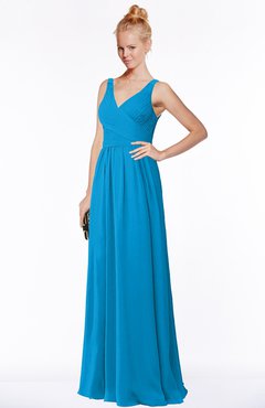 ColsBM Reyna Cornflower Blue Mature Sleeveless Chiffon Floor Length Ruching Bridesmaid Dresses