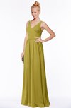 ColsBM Reyna Golden Olive Mature Sleeveless Chiffon Floor Length Ruching Bridesmaid Dresses