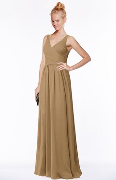 ColsBM Reyna Indian Tan Mature Sleeveless Chiffon Floor Length Ruching Bridesmaid Dresses