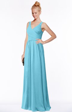 ColsBM Reyna Light Blue Mature Sleeveless Chiffon Floor Length Ruching Bridesmaid Dresses