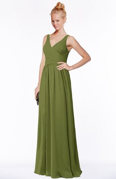 ColsBM Reyna Olive Green Mature Sleeveless Chiffon Floor Length Ruching Bridesmaid Dresses