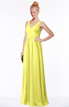ColsBM Reyna Pale Yellow Mature Sleeveless Chiffon Floor Length Ruching Bridesmaid Dresses