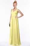ColsBM Reyna Pastel Yellow Mature Sleeveless Chiffon Floor Length Ruching Bridesmaid Dresses