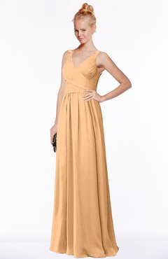 ColsBM Reyna Salmon Buff Mature Sleeveless Chiffon Floor Length Ruching Bridesmaid Dresses