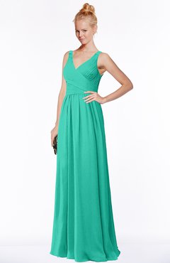 ColsBM Reyna Viridian Green Mature Sleeveless Chiffon Floor Length Ruching Bridesmaid Dresses
