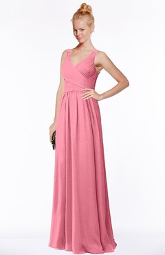 ColsBM Reyna Watermelon Mature Sleeveless Chiffon Floor Length Ruching Bridesmaid Dresses