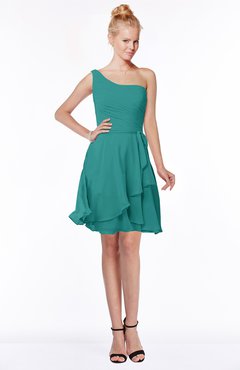 ColsBM Kennedi Porcelain Romantic Fit-n-Flare One Shoulder Zip up Chiffon Knee Length Bridesmaid Dresses