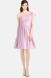 ColsBM Lynn Baby Pink Modest A-line One Shoulder Short Sleeve Chiffon Ruching Bridesmaid Dresses