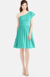 ColsBM Lynn Blue Turquoise Modest A-line One Shoulder Short Sleeve Chiffon Ruching Bridesmaid Dresses