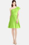 ColsBM Lynn Bright Green Modest A-line One Shoulder Short Sleeve Chiffon Ruching Bridesmaid Dresses