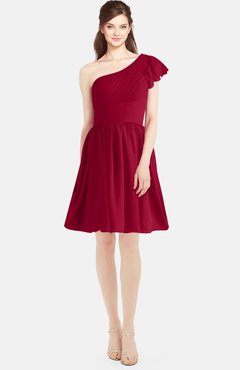 ColsBM Lynn Maroon Modest A-line One Shoulder Short Sleeve Chiffon Ruching Bridesmaid Dresses