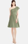 ColsBM Lynn Moss Green Modest A-line One Shoulder Short Sleeve Chiffon Ruching Bridesmaid Dresses