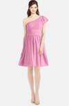 ColsBM Lynn Pink Modest A-line One Shoulder Short Sleeve Chiffon Ruching Bridesmaid Dresses