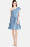 ColsBM Lynn Sky Blue Modest A-line One Shoulder Short Sleeve Chiffon Ruching Bridesmaid Dresses