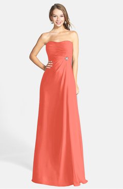 ColsBM Adley Living Coral Glamorous A-line Sweetheart Chiffon Floor Length Ruching Bridesmaid Dresses