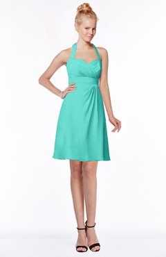 ColsBM Charlee Blue Turquoise Hippie A-line Halter Sleeveless Knee Length Bridesmaid Dresses