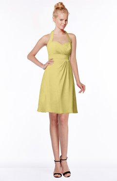 ColsBM Charlee Misted Yellow Hippie A-line Halter Sleeveless Knee Length Bridesmaid Dresses