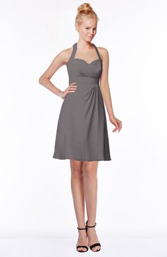 ColsBM Charlee Ridge Grey Hippie A-line Halter Sleeveless Knee Length Bridesmaid Dresses