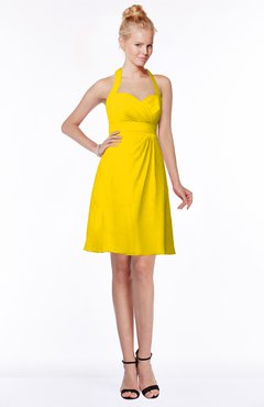 ColsBM Charlee Yellow Hippie A-line Halter Sleeveless Knee Length Bridesmaid Dresses