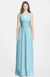 ColsBM Jazmine Aqua Gorgeous A-line V-neck Sleeveless Floor Length Ruching Bridesmaid Dresses