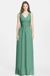 ColsBM Jazmine Beryl Green Gorgeous A-line V-neck Sleeveless Floor Length Ruching Bridesmaid Dresses