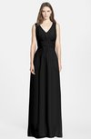 ColsBM Jazmine Black Gorgeous A-line V-neck Sleeveless Floor Length Ruching Bridesmaid Dresses