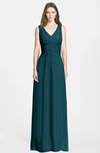ColsBM Jazmine Blue Green Gorgeous A-line V-neck Sleeveless Floor Length Ruching Bridesmaid Dresses
