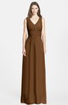 ColsBM Jazmine Brown Gorgeous A-line V-neck Sleeveless Floor Length Ruching Bridesmaid Dresses