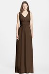ColsBM Jazmine Chocolate Brown Gorgeous A-line V-neck Sleeveless Floor Length Ruching Bridesmaid Dresses