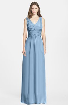ColsBM Jazmine Dusty Blue Gorgeous A-line V-neck Sleeveless Floor Length Ruching Bridesmaid Dresses