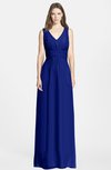 ColsBM Jazmine Electric Blue Gorgeous A-line V-neck Sleeveless Floor Length Ruching Bridesmaid Dresses