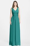 ColsBM Jazmine Emerald Green Gorgeous A-line V-neck Sleeveless Floor Length Ruching Bridesmaid Dresses