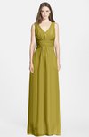 ColsBM Jazmine Golden Olive Gorgeous A-line V-neck Sleeveless Floor Length Ruching Bridesmaid Dresses