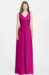 ColsBM Jazmine Hot Pink Gorgeous A-line V-neck Sleeveless Floor Length Ruching Bridesmaid Dresses