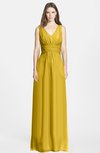 ColsBM Jazmine Lemon Curry Gorgeous A-line V-neck Sleeveless Floor Length Ruching Bridesmaid Dresses