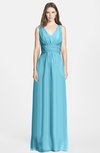 ColsBM Jazmine Light Blue Gorgeous A-line V-neck Sleeveless Floor Length Ruching Bridesmaid Dresses