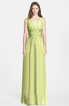 ColsBM Jazmine Lime Green Gorgeous A-line V-neck Sleeveless Floor Length Ruching Bridesmaid Dresses