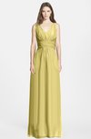 ColsBM Jazmine Misted Yellow Gorgeous A-line V-neck Sleeveless Floor Length Ruching Bridesmaid Dresses