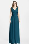 ColsBM Jazmine Moroccan Blue Gorgeous A-line V-neck Sleeveless Floor Length Ruching Bridesmaid Dresses