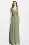 ColsBM Jazmine Moss Green Gorgeous A-line V-neck Sleeveless Floor Length Ruching Bridesmaid Dresses