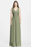 ColsBM Jazmine Moss Green Gorgeous A-line V-neck Sleeveless Floor Length Ruching Bridesmaid Dresses