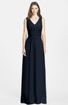 ColsBM Jazmine Navy Blue Gorgeous A-line V-neck Sleeveless Floor Length Ruching Bridesmaid Dresses